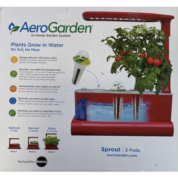 AeroGarden Red Indoor Hydroponic Garden System Countertop LED Grow Light 3-Pod C - Picture 2 of 16